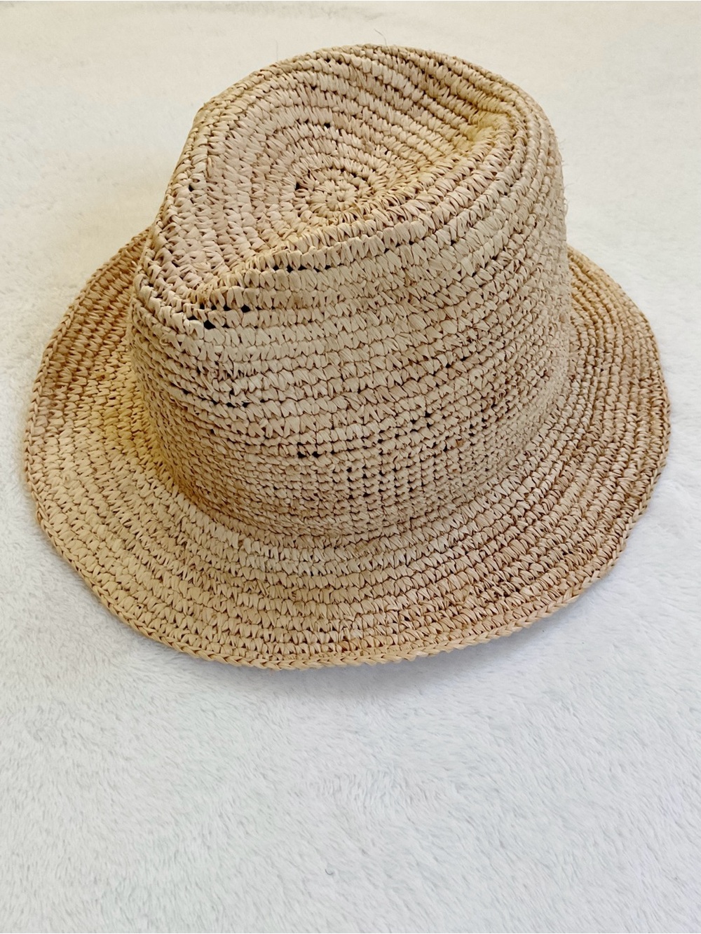 Talbots Raffia Bucket Hat Natural Straw Sun Hat Resort Beach Fedora S/M 21.5”